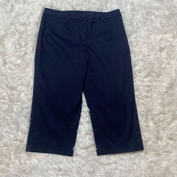 Talbots Pants Size 10 Petite Navy Blue Perfect Skimmer Cropped Capri Flat Front - Picture 3 of 11